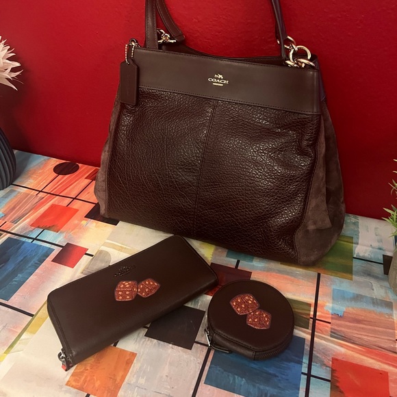 NWT Coach Set-Oxblood Lexy Bag w/ Dice Motif Wallet & Change Purse!! 🎲🎲 - Picture 4 of 10